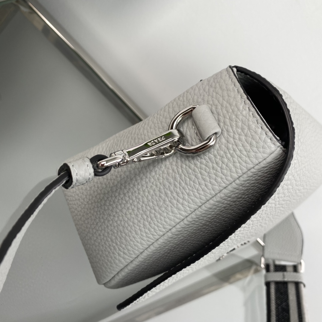 Prada Leather Shoulder Bag Handbag Grey White 1BD314